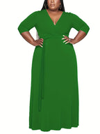 Vibrant Orange Belted A-Line Maxi Dress — 3/4 Sleeve Elegance, Floor-Length Confidence