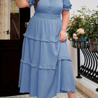 Soft Pink Ruffle Stand-Collar Maxi Dress — Structured Romance, Unhurried Grace