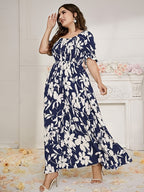 Maroon & White Floral A-Line Floor-Length Gown — Formal Grandeur, Quietly Worn