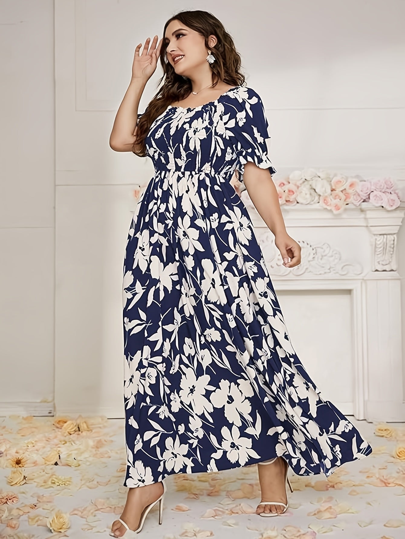 Maroon & White Floral A-Line Floor-Length Gown — Formal Grandeur, Quietly Worn