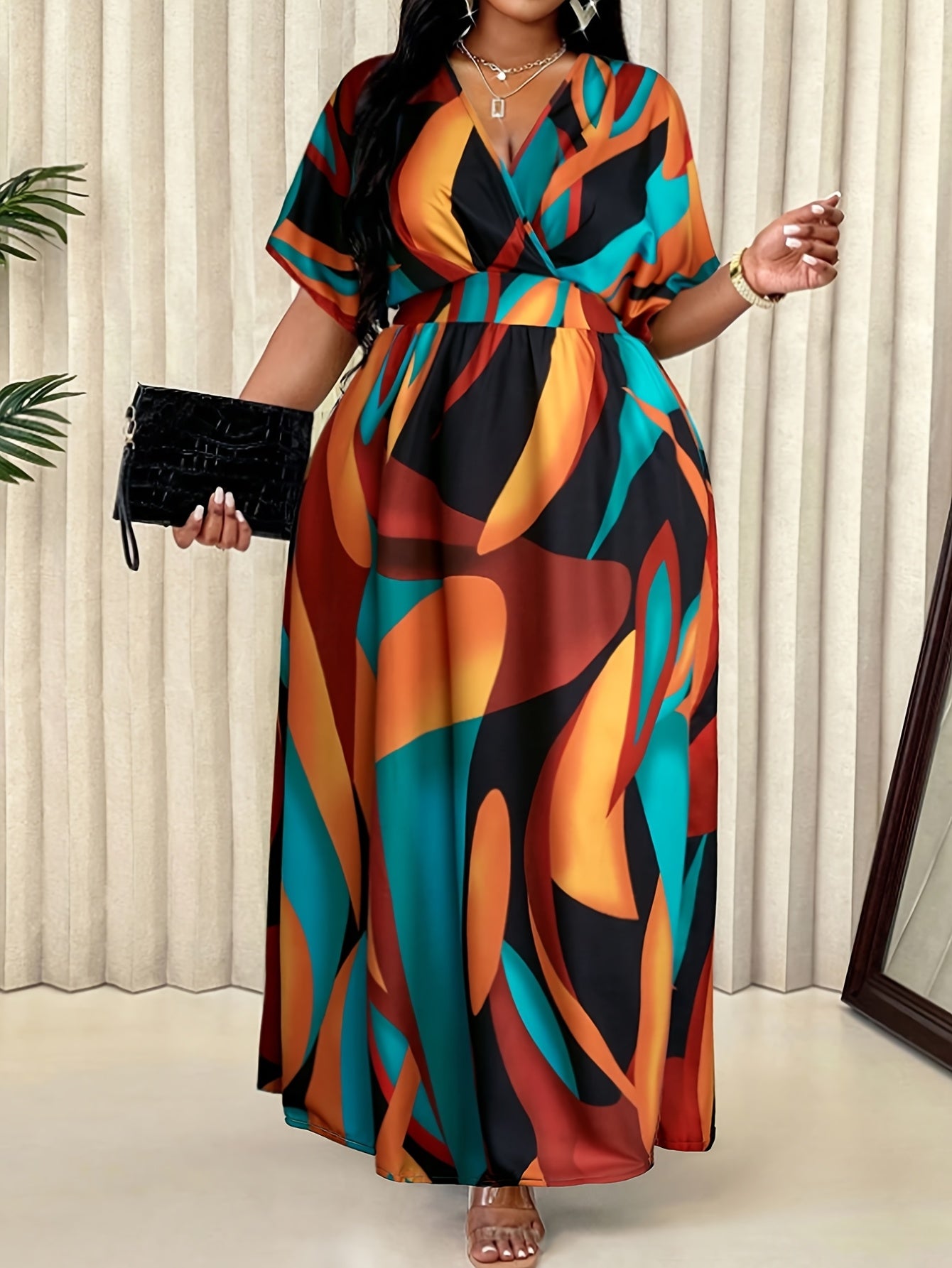 Elegant Blue A-Line Printed Maxi Dress — Loose Ease, Effortless Everyday Grace