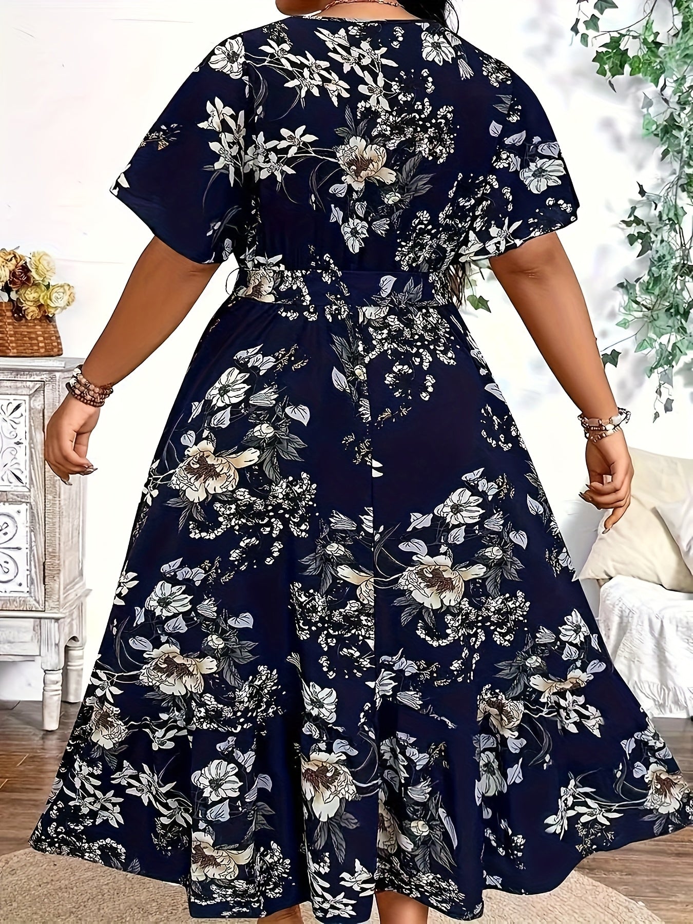 Blue Floral Waist-Tie Maxi Dress — Garden-Fresh Print, Gracefully Cinched