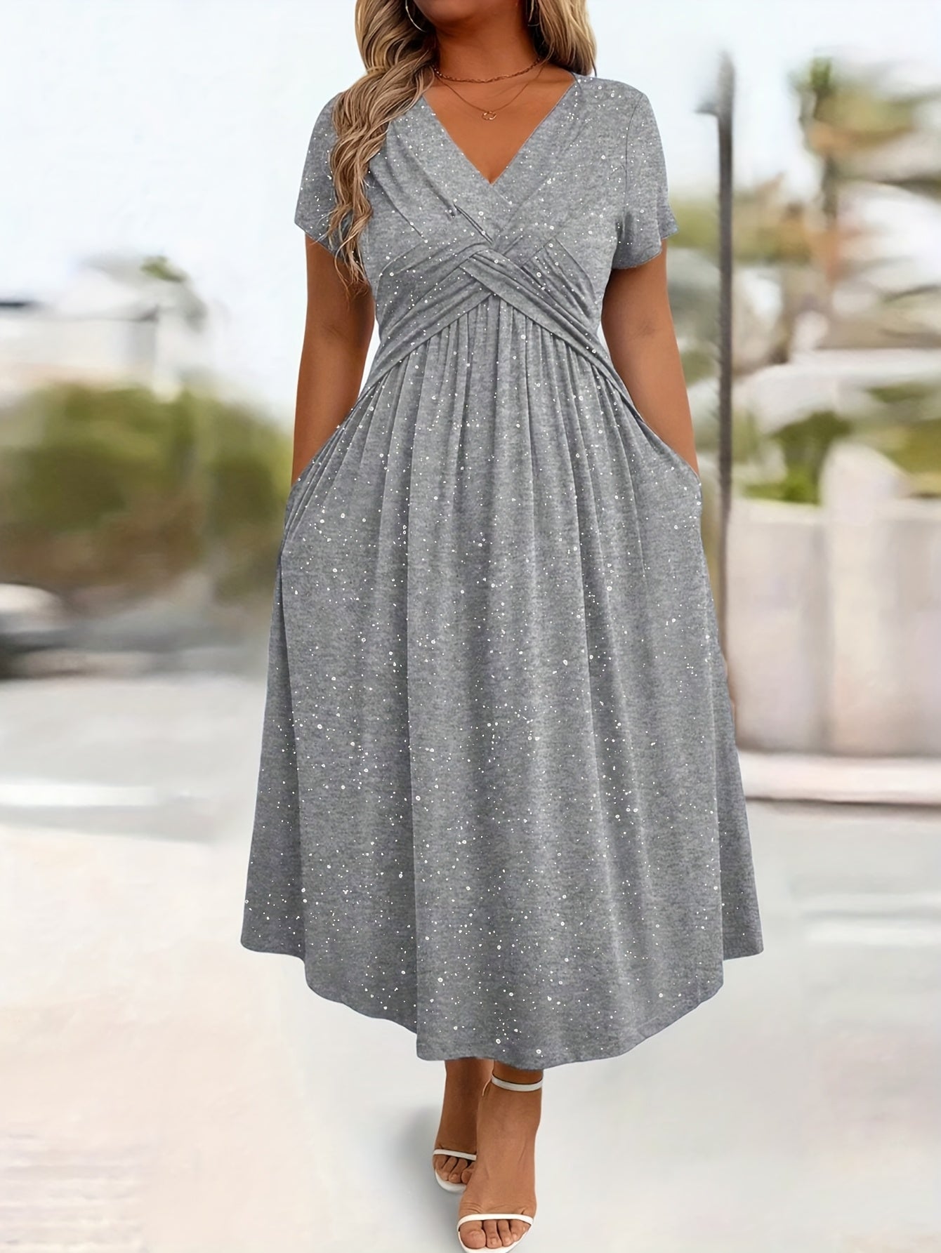 Brun Pocket Evening Dress — V-Neck Warmth, Chic Stretch, and the Gift of Pockets