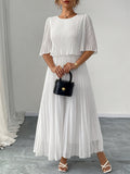 Cascade Blue Pleated Midi Dress — Flowing Formal Grace in Non-Stretch Perfection