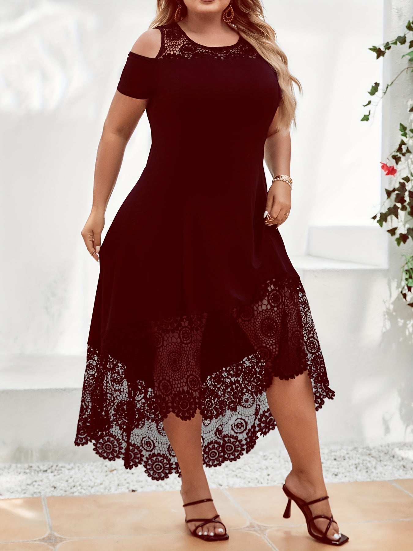 Noir & Dentelle Lace-Panel Dress — Black Elegance, Softened by White