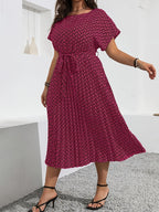 Printed Pencil-Skirt Midi Dress — Round Neck Refinement, Office-Ready Chic