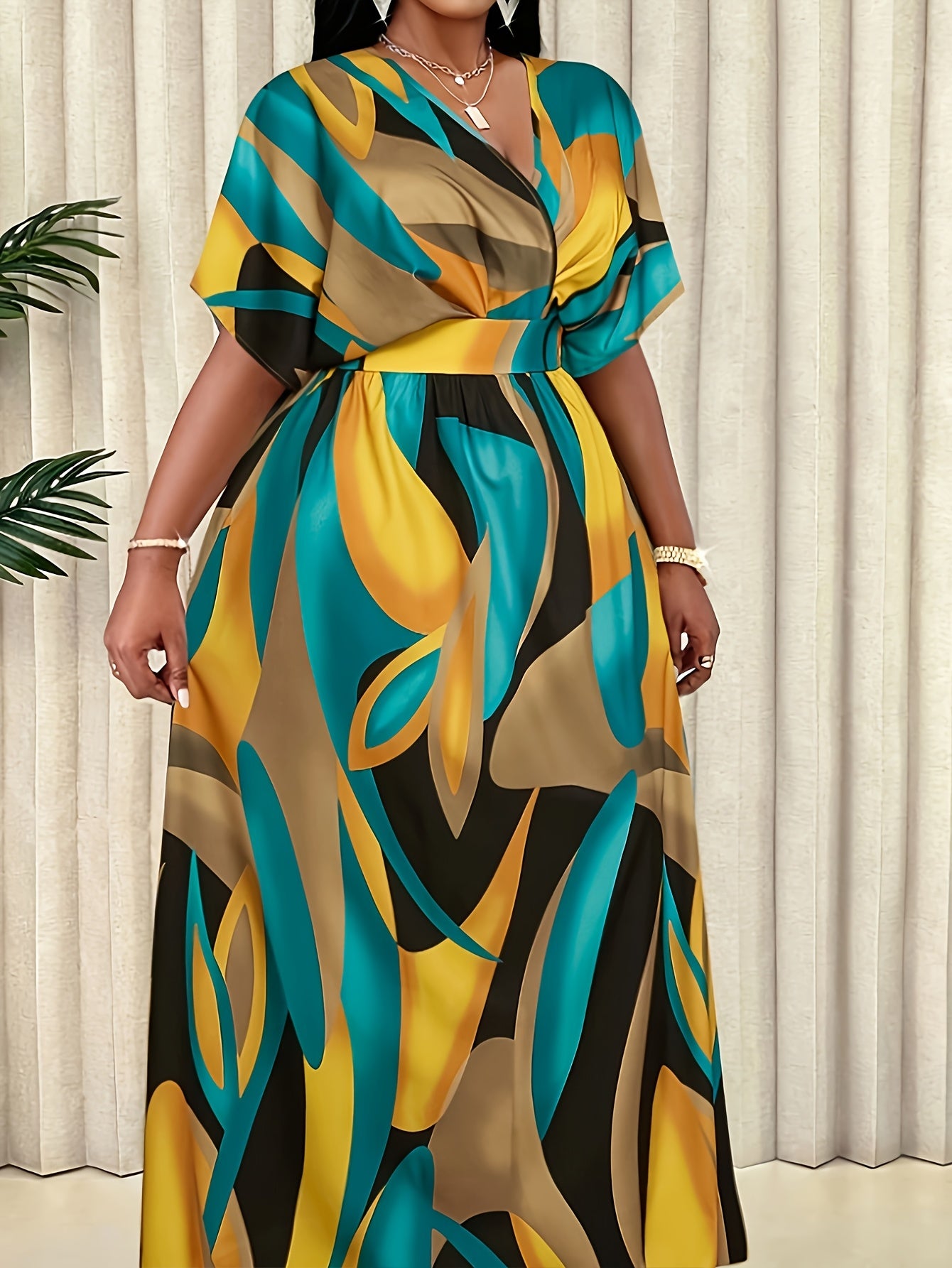 Elegant Blue A-Line Printed Maxi Dress — Loose Ease, Effortless Everyday Grace