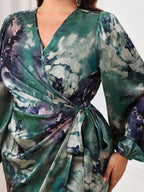 Lanterne Floral Cross-Neck Maxi Dress — Sculptural Sleeves, Botanical Grace, Formal Poise