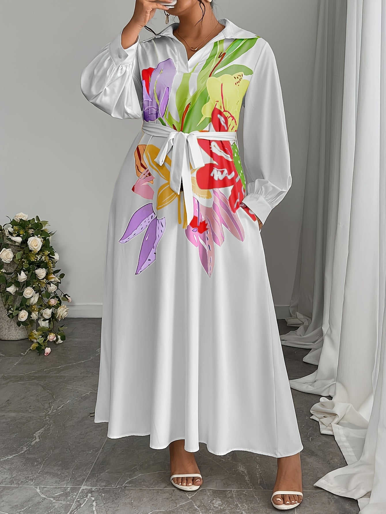 Jardin Loose Pocket Maxi Dress — Abstract Florals, Effortless Volume, Season-Spanning Grace