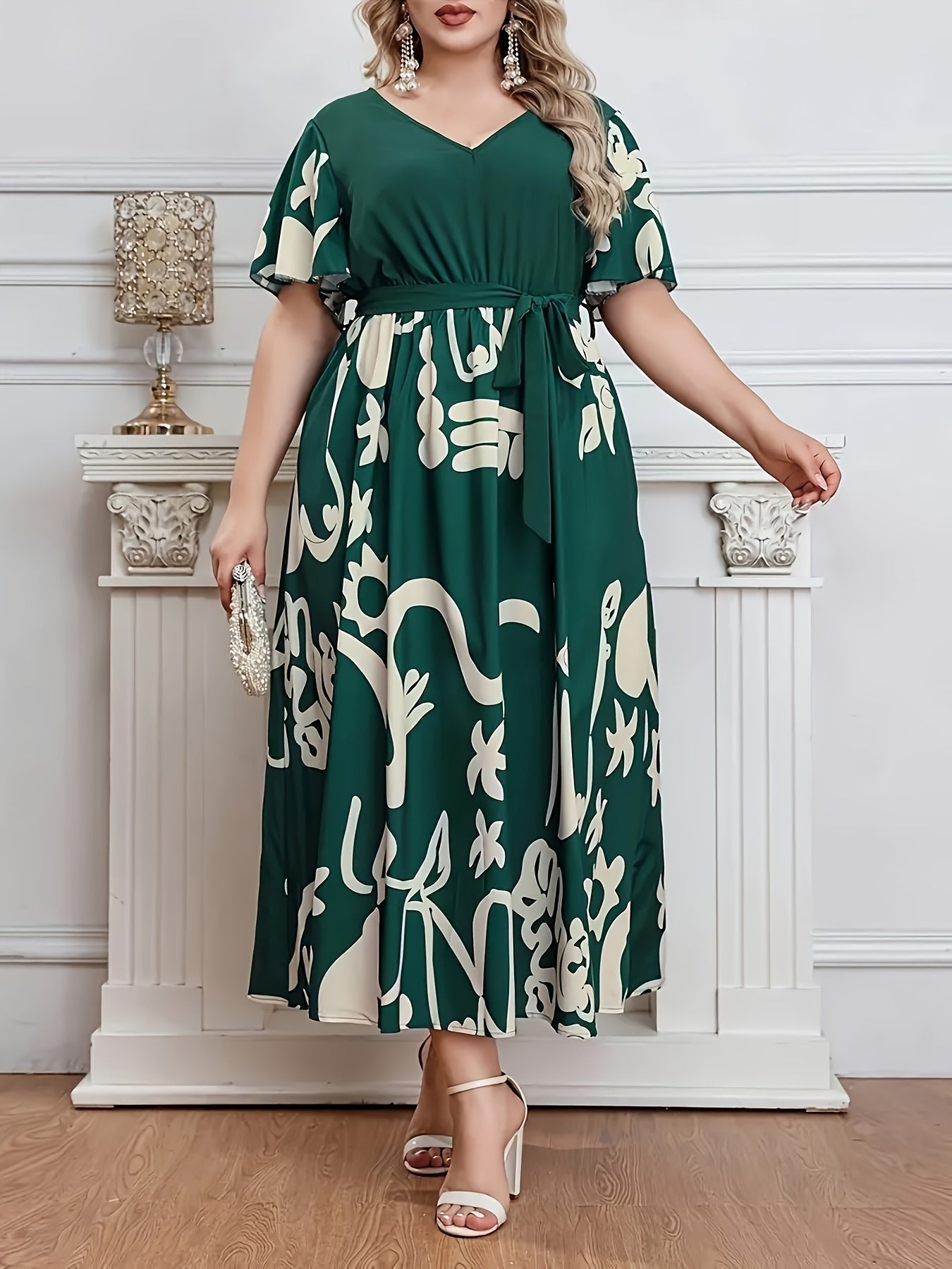 Floral Belted V-Neck Longline Dress — Spring Bloom, Effortlessly Cinched