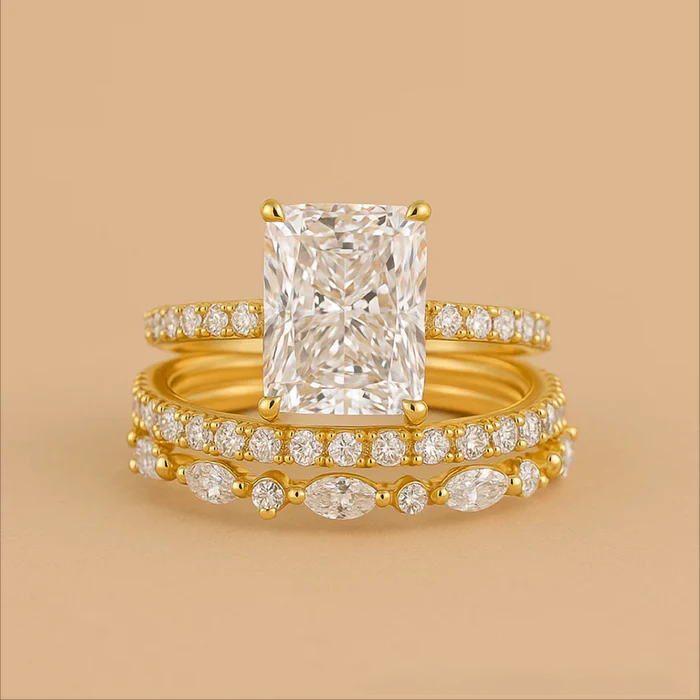 Jaily 3-Piece Wedding Ring Set in Golden Elegance