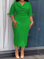Cowl Neck Sheath Dress — Sculpted Ease, Understated Authority