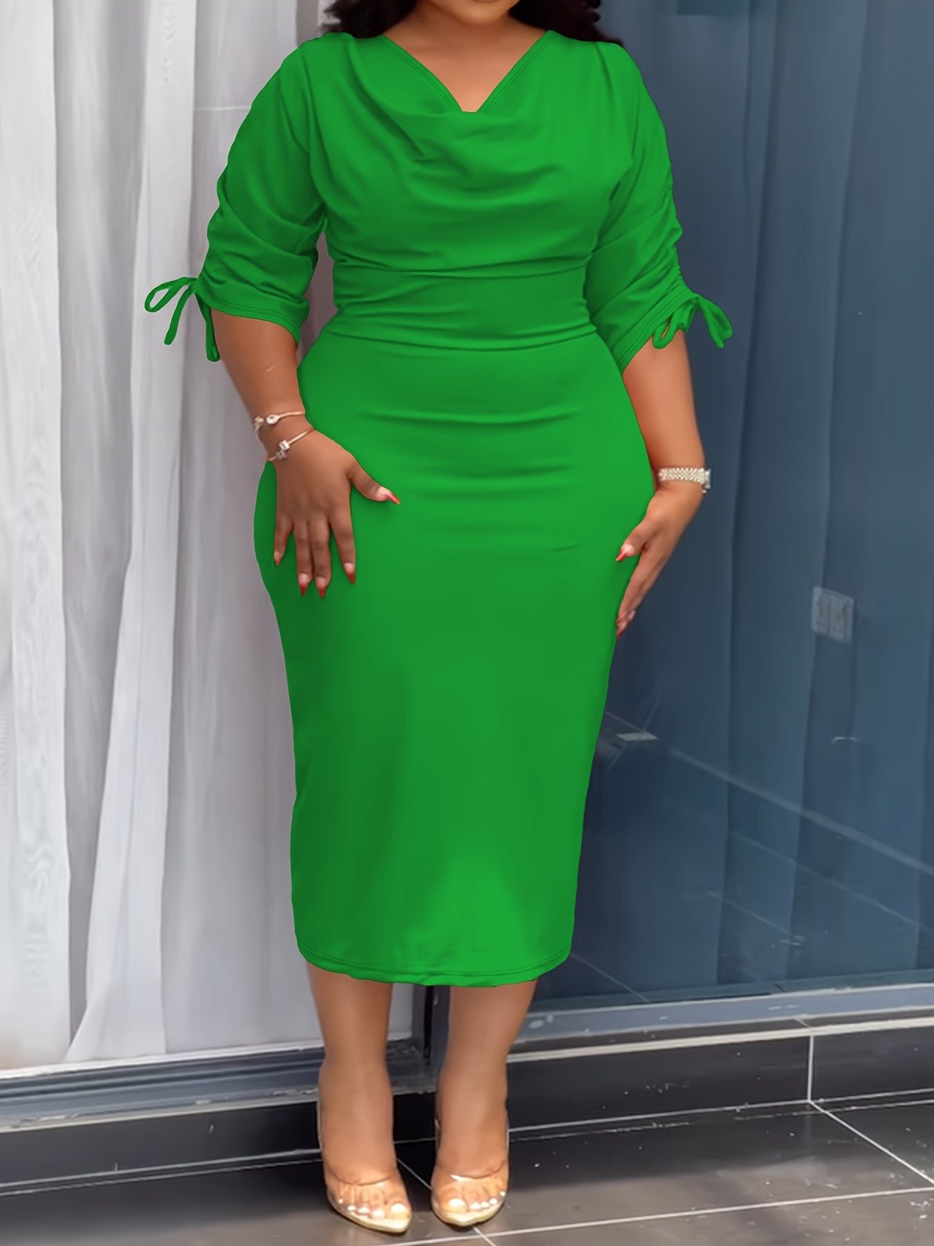 Cowl Neck Sheath Dress — Sculpted Ease, Understated Authority