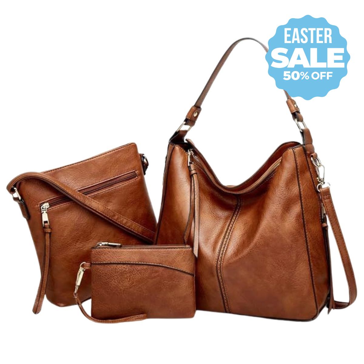 Luxury Leather 3-Piece Hobo Bag Set