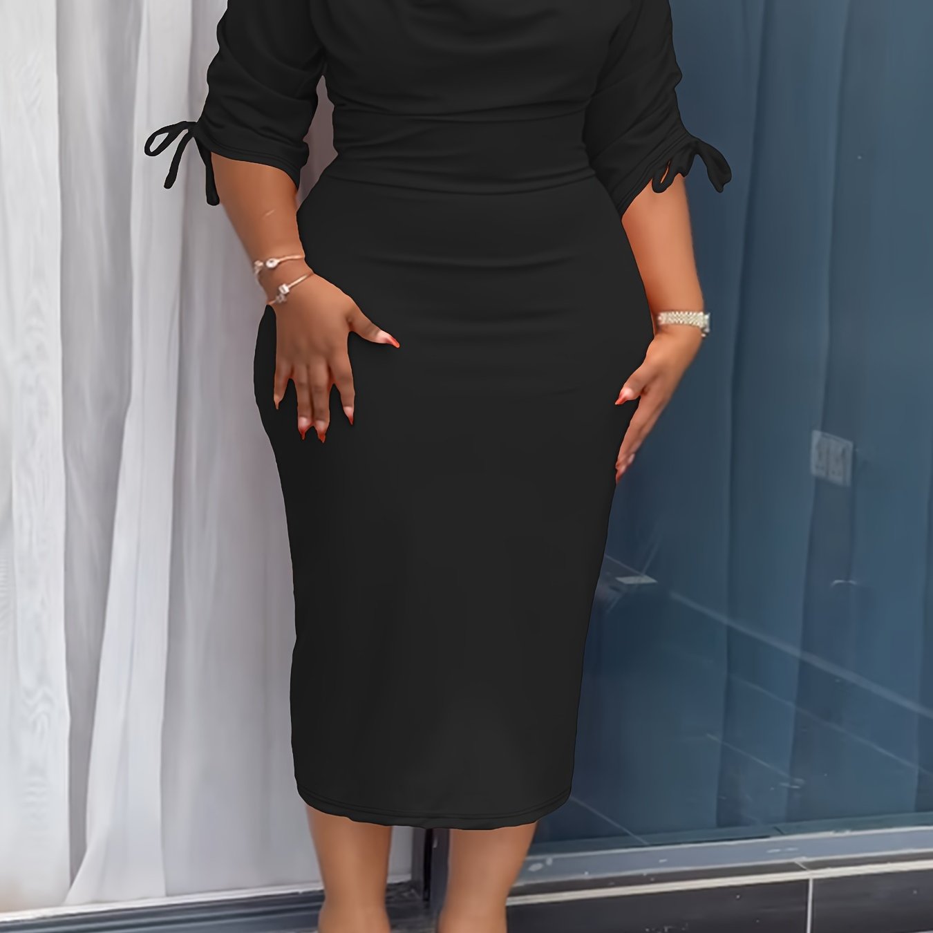 Cowl Neck Sheath Dress — Sculpted Ease, Understated Authority
