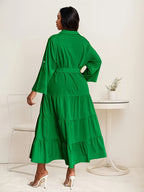 Plus Size Fit-and-Flare Tie-Waist Dress — Long-Sleeve Elegance That Moves With You