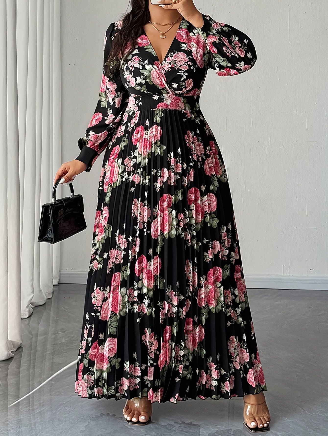 Floret Fit-and-Flare Midi Dress — Long-Sleeve Floral Elegance in Full Bloom