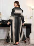 Gradient Lantern-Sleeve Tie-Waist A-Line Maxi Dress — Flowy Drama, Effortlessly Elevated