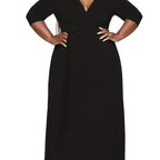 Vibrant Orange Belted A-Line Maxi Dress — 3/4 Sleeve Elegance, Floor-Length Confidence