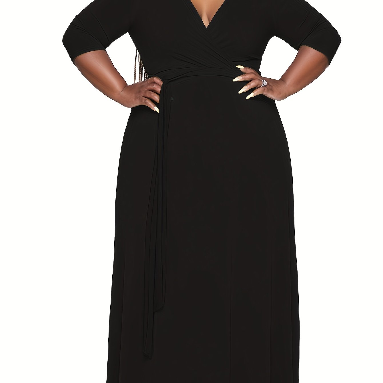 Vibrant Orange Belted A-Line Maxi Dress — 3/4 Sleeve Elegance, Floor-Length Confidence