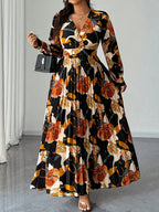Floret Fit-and-Flare Midi Dress — Long-Sleeve Floral Elegance in Full Bloom