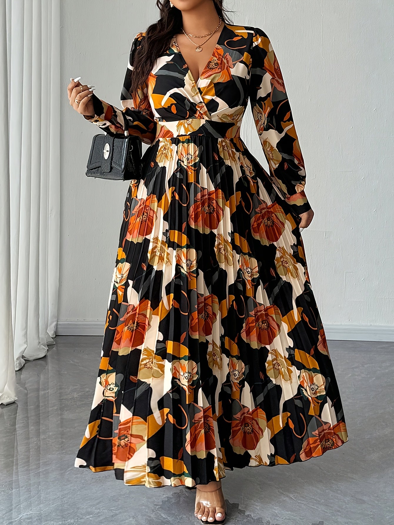 Floret Fit-and-Flare Midi Dress — Long-Sleeve Floral Elegance in Full Bloom
