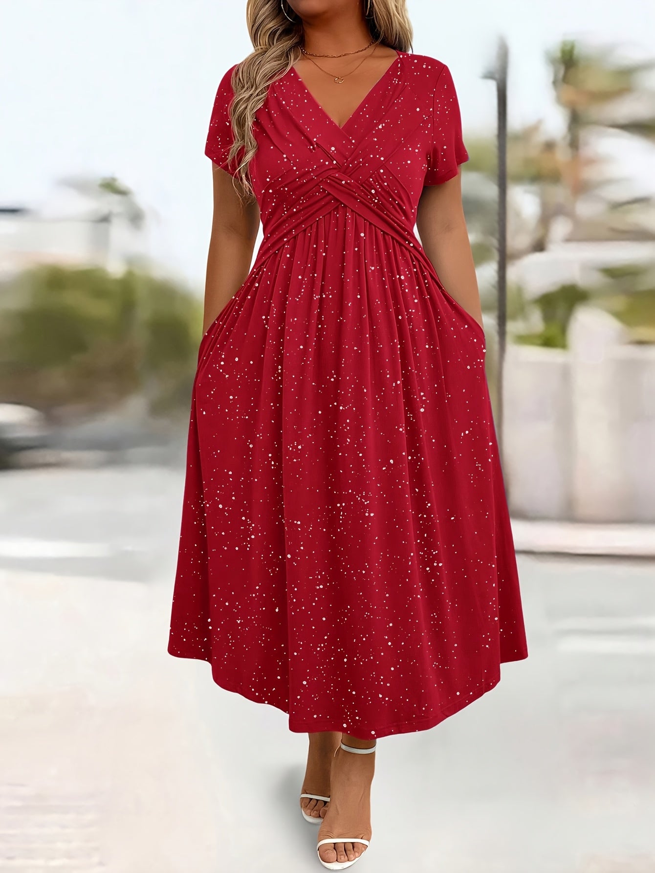 Brun Pocket Evening Dress — V-Neck Warmth, Chic Stretch, and the Gift of Pockets