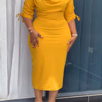 Cowl Neck Sheath Dress — Sculpted Ease, Understated Authority