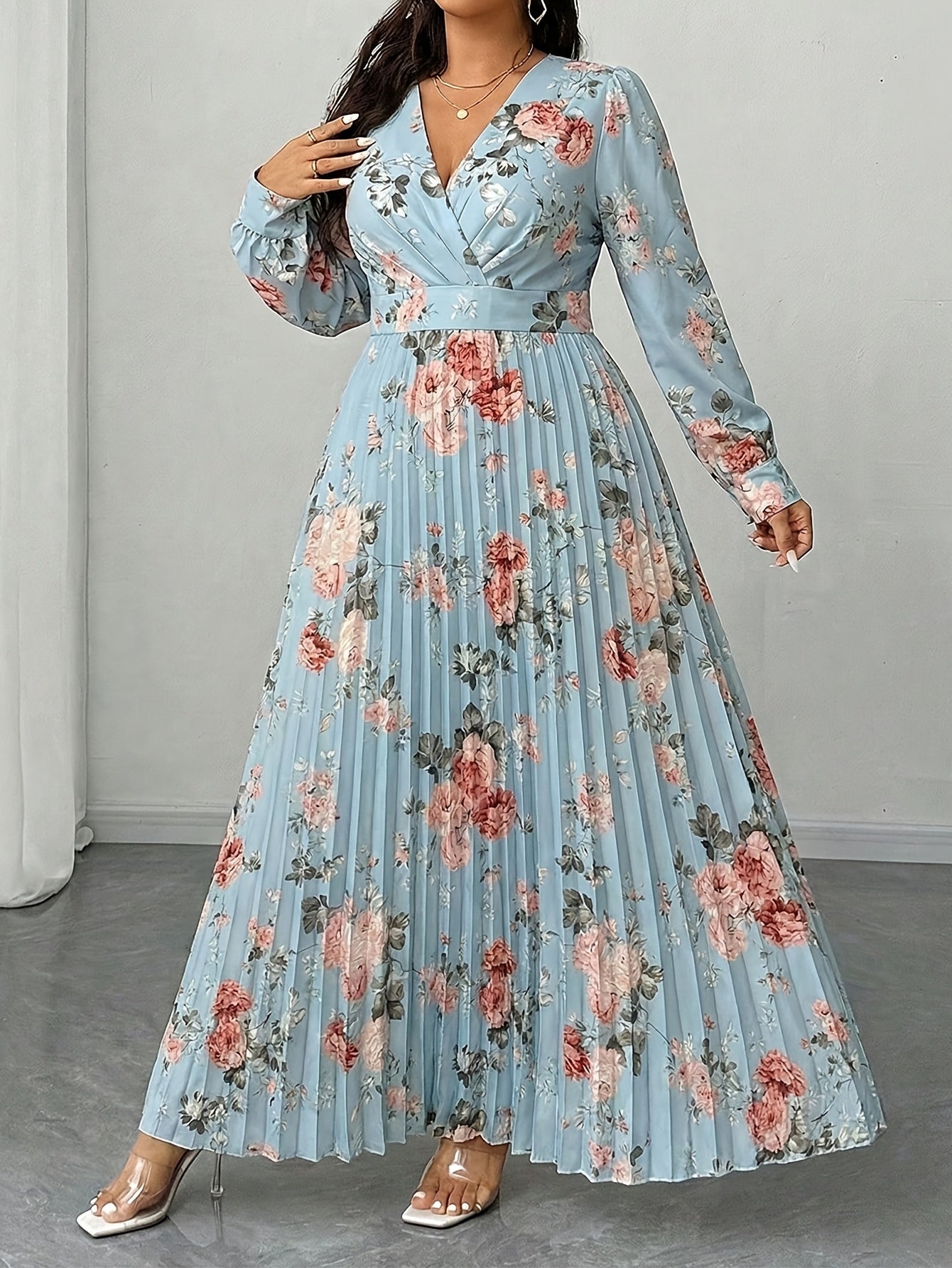 Floret Fit-and-Flare Midi Dress — Long-Sleeve Floral Elegance in Full Bloom