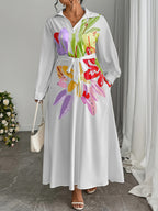 Jardin Loose Pocket Maxi Dress — Abstract Florals, Effortless Volume, Season-Spanning Grace