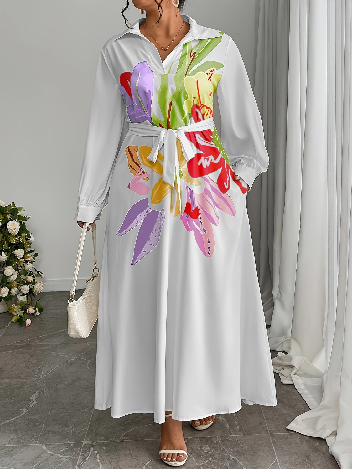 Jardin Loose Pocket Maxi Dress — Abstract Florals, Effortless Volume, Season-Spanning Grace