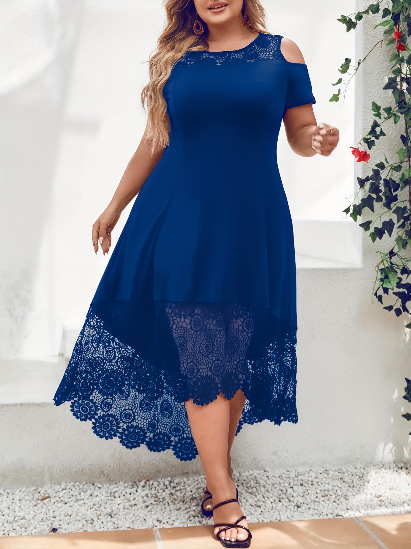 Noir & Dentelle Lace-Panel Dress — Black Elegance, Softened by White