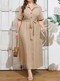 Lumière Belted Maxi Dress — Adjustable Elegance in Breathable Beige