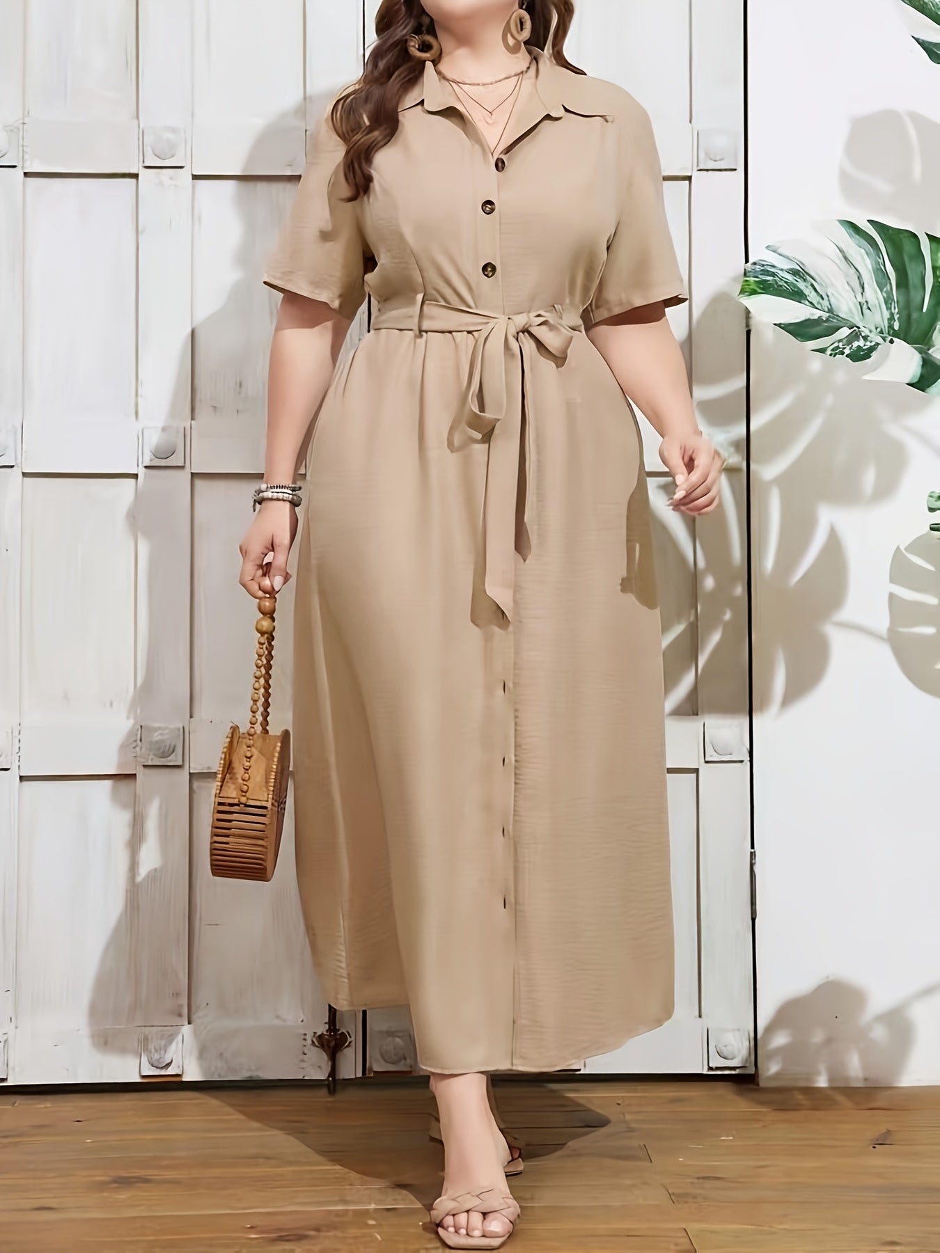 Lumière Belted Maxi Dress — Adjustable Elegance in Breathable Beige