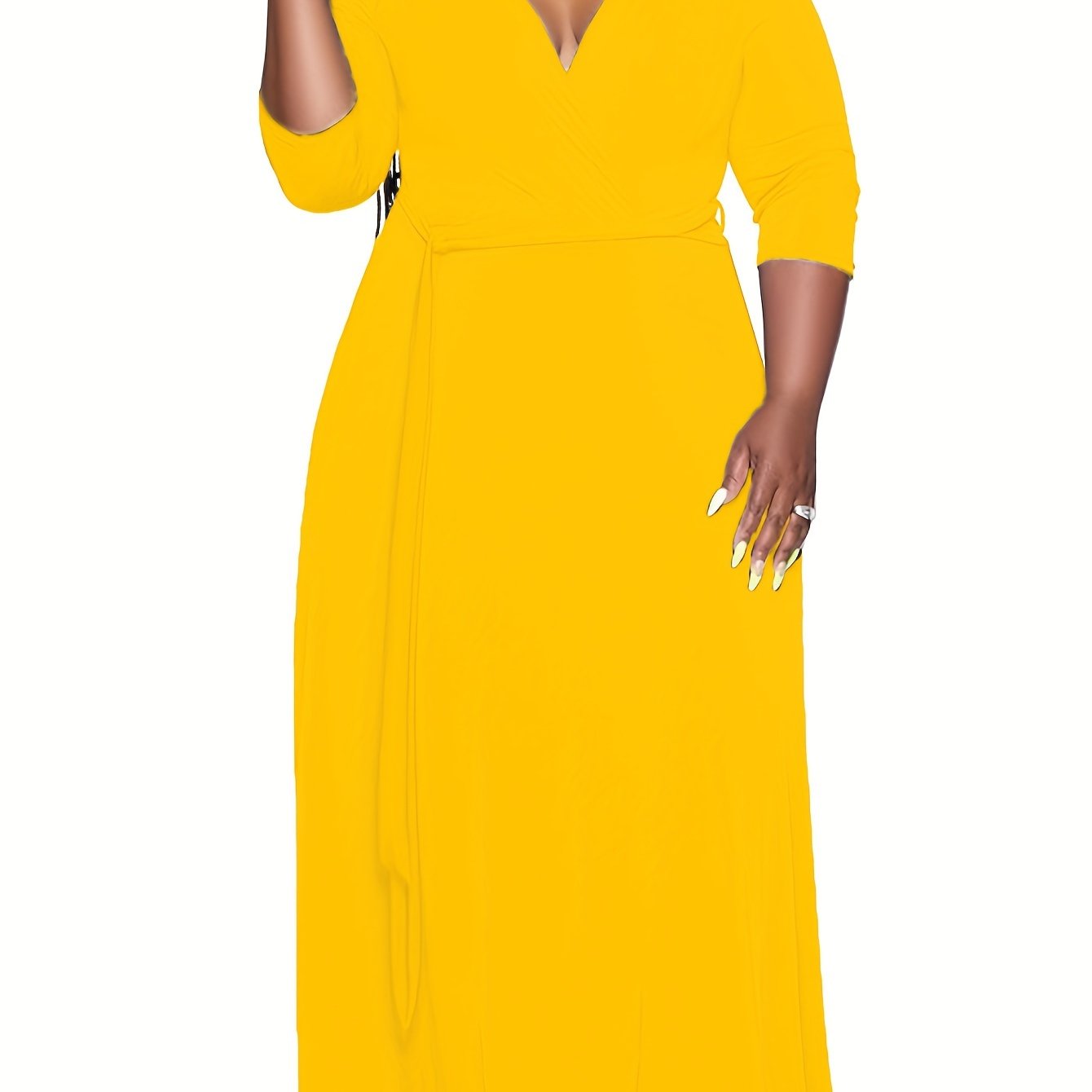 Vibrant Orange Belted A-Line Maxi Dress — 3/4 Sleeve Elegance, Floor-Length Confidence