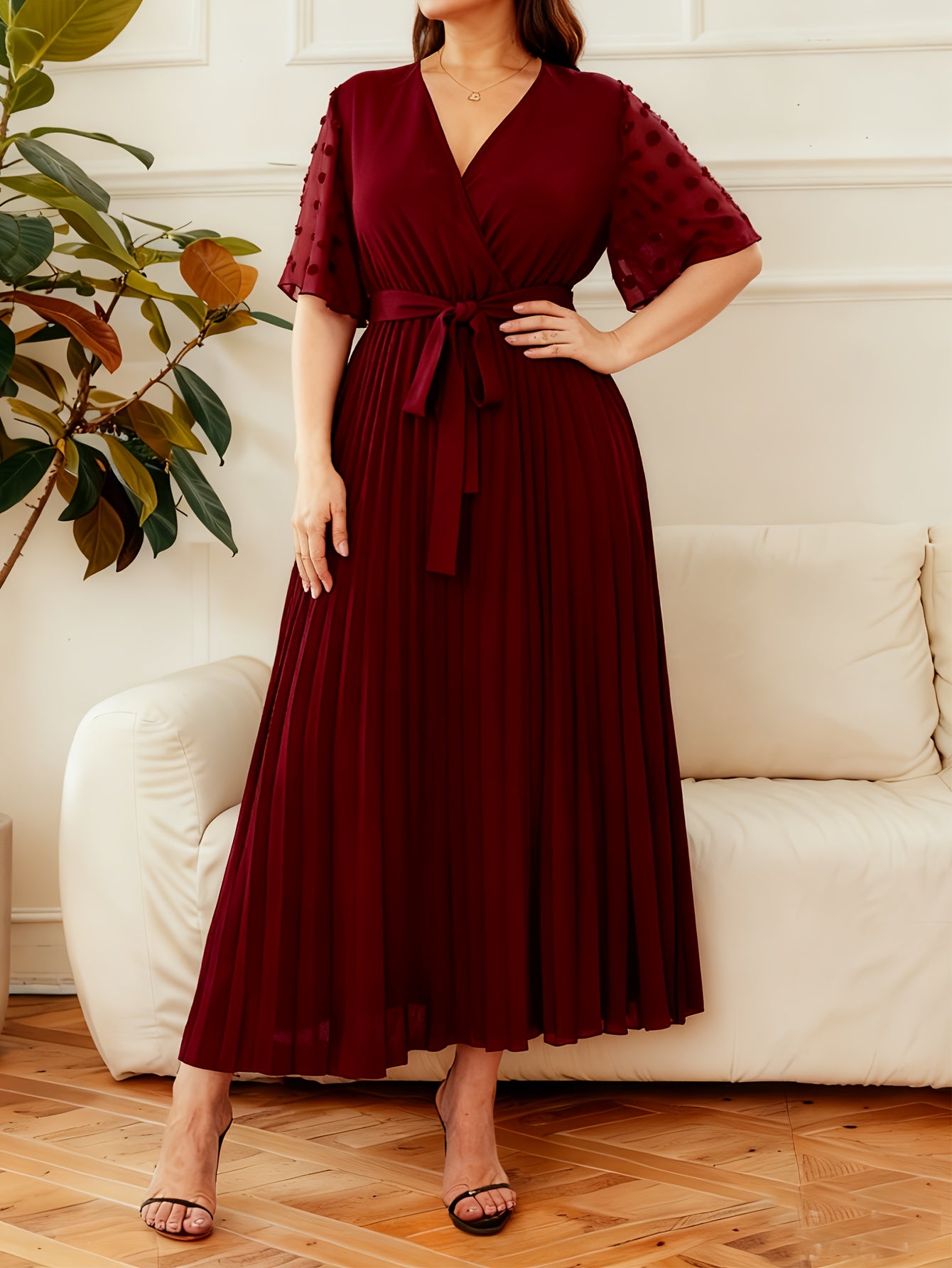 Élancée V-Neck Dress — Structured Elegance for Every Curve