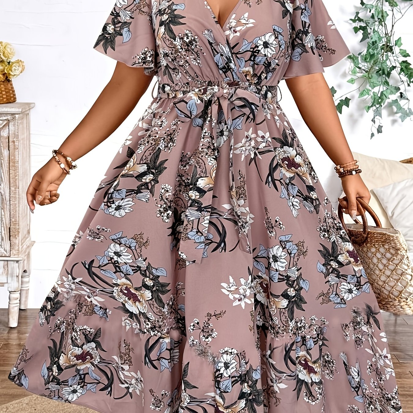 Blue Floral Waist-Tie Maxi Dress — Garden-Fresh Print, Gracefully Cinched