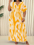 Elegant Blue A-Line Printed Maxi Dress — Loose Ease, Effortless Everyday Grace