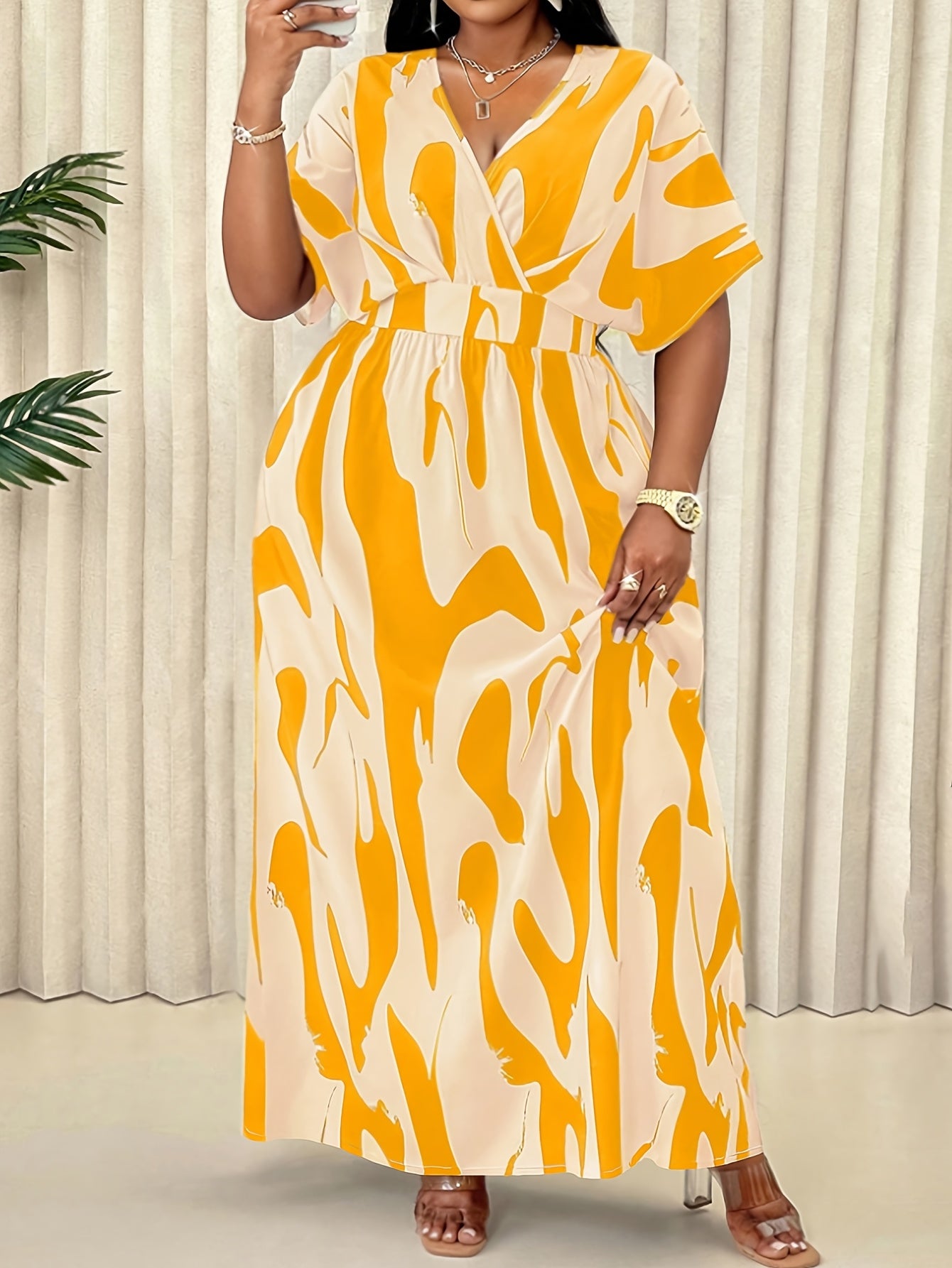 Elegant Blue A-Line Printed Maxi Dress — Loose Ease, Effortless Everyday Grace