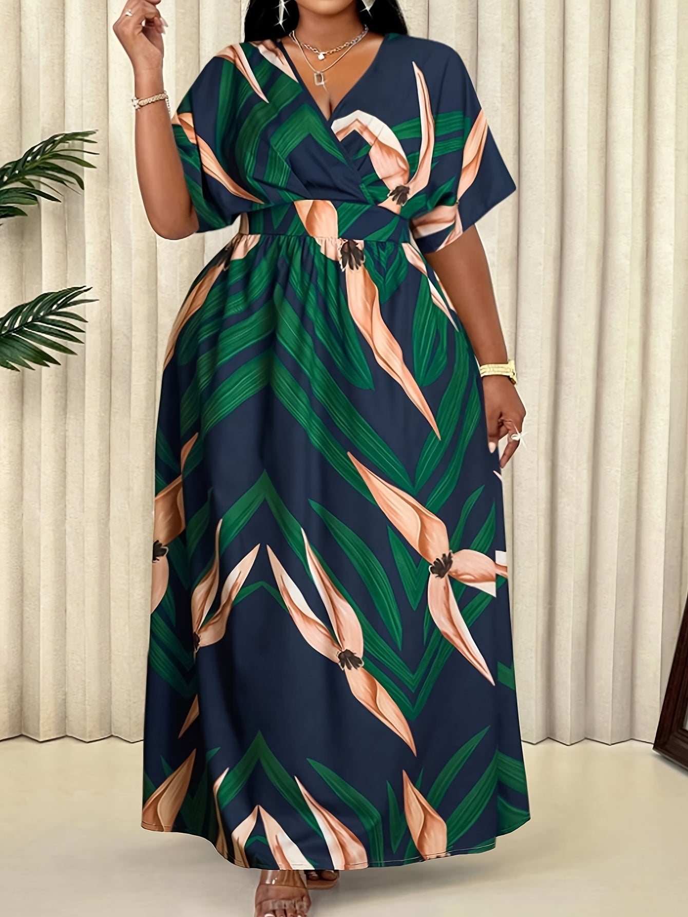 Elegant Blue A-Line Printed Maxi Dress — Loose Ease, Effortless Everyday Grace