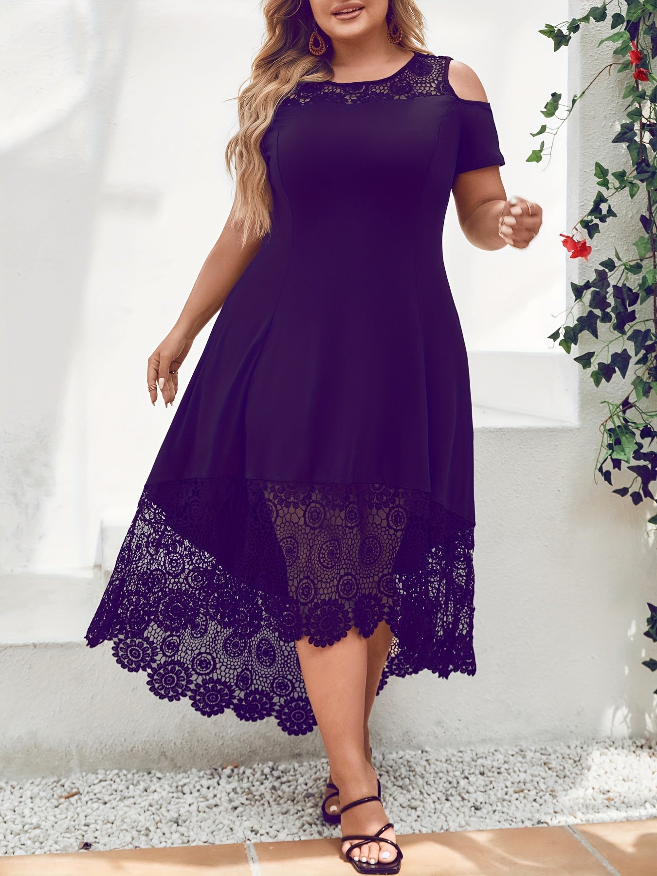 Noir & Dentelle Lace-Panel Dress — Black Elegance, Softened by White