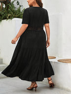 Plus Size Emerald Lace — A Line Dress with Flattering V - Neckline