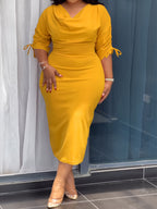 Cowl Neck Sheath Dress — Sculpted Ease, Understated Authority