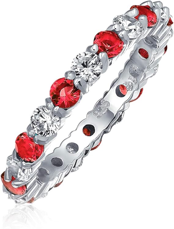 Ruby and White Stone Band Ring | White Gold