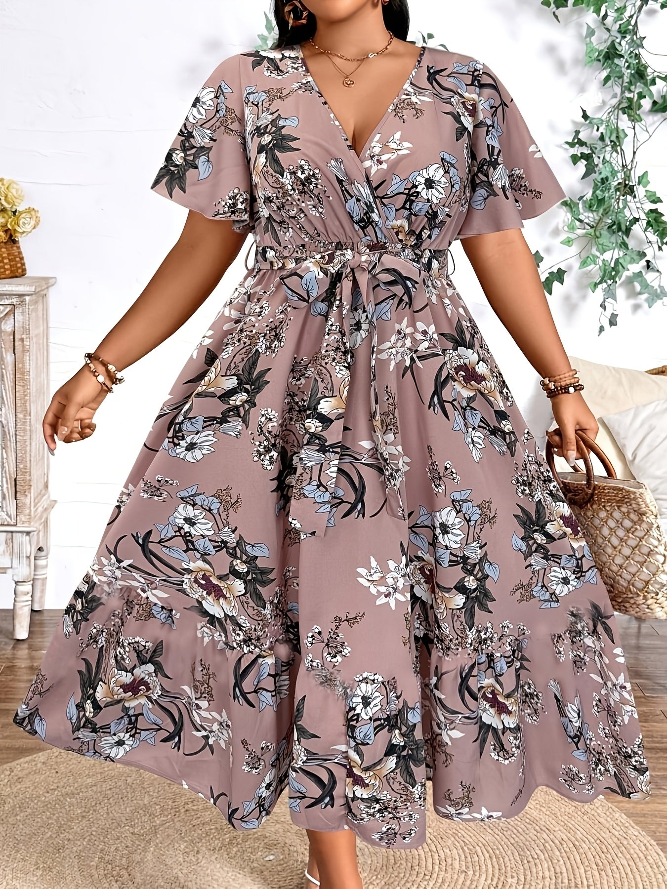 Blue Floral Waist-Tie Maxi Dress — Garden-Fresh Print, Gracefully Cinched