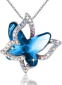 Sapphire butterfly necklace | White gold