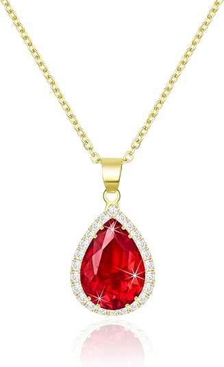 Ruby-Red Teardrop Pendant Necklace | Gold