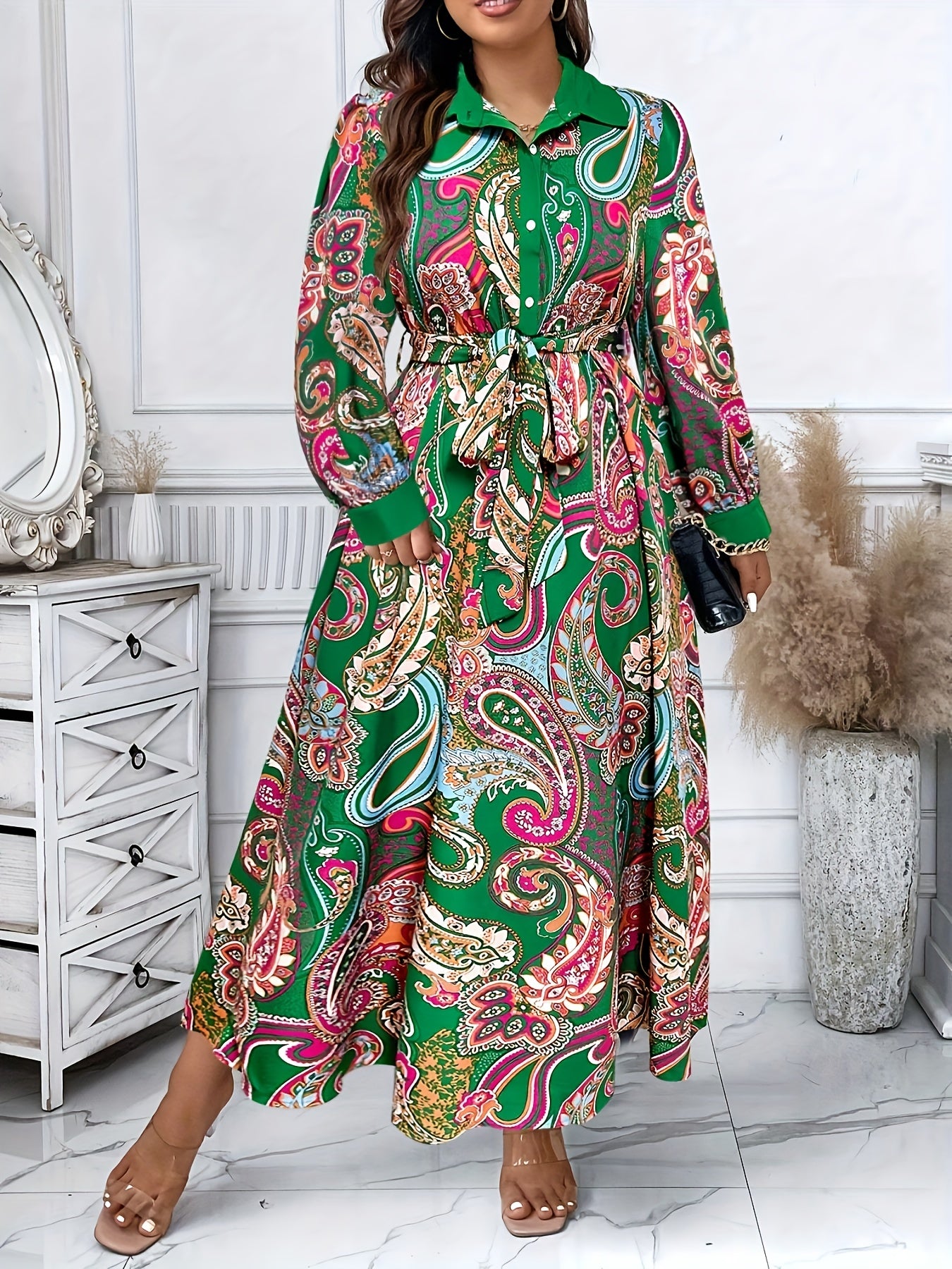 Paisley Print Button-Front Wrap Dress — Timeless Pattern, Effortlessly Draped