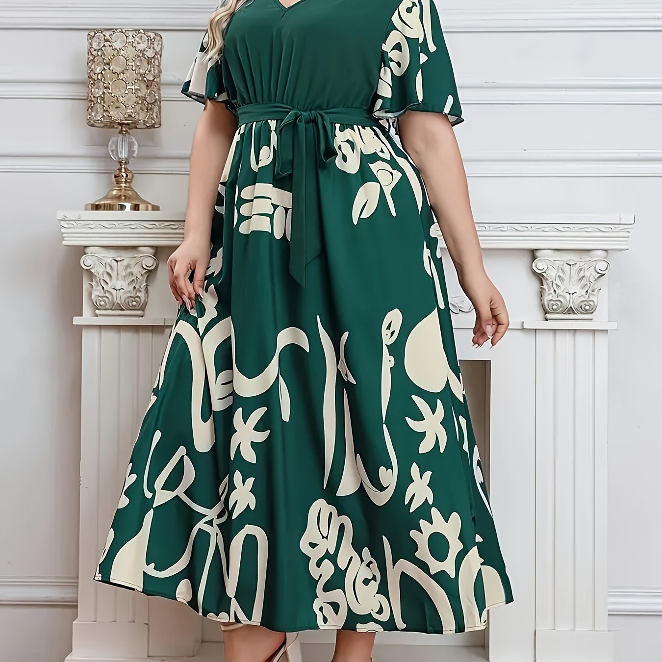 Floral Belted V-Neck Longline Dress — Spring Bloom, Effortlessly Cinched