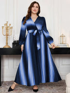 Gradient Lantern-Sleeve Tie-Waist A-Line Maxi Dress — Flowy Drama, Effortlessly Elevated